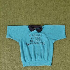 VINTAGE Womens London Paris Rome Rohnert Park Collared Short Sleeve Crewneck Siz